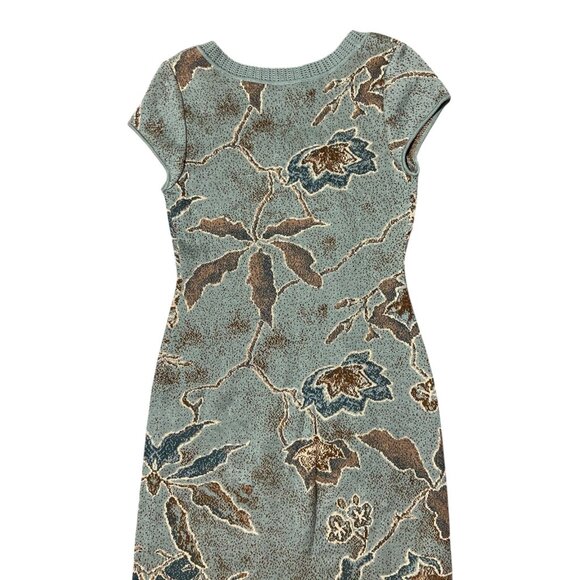 Peruvian Connection XS Floral Sheath Dress Cap Short Sleeve Green Blue Pima Cott - Picture 6 of 8